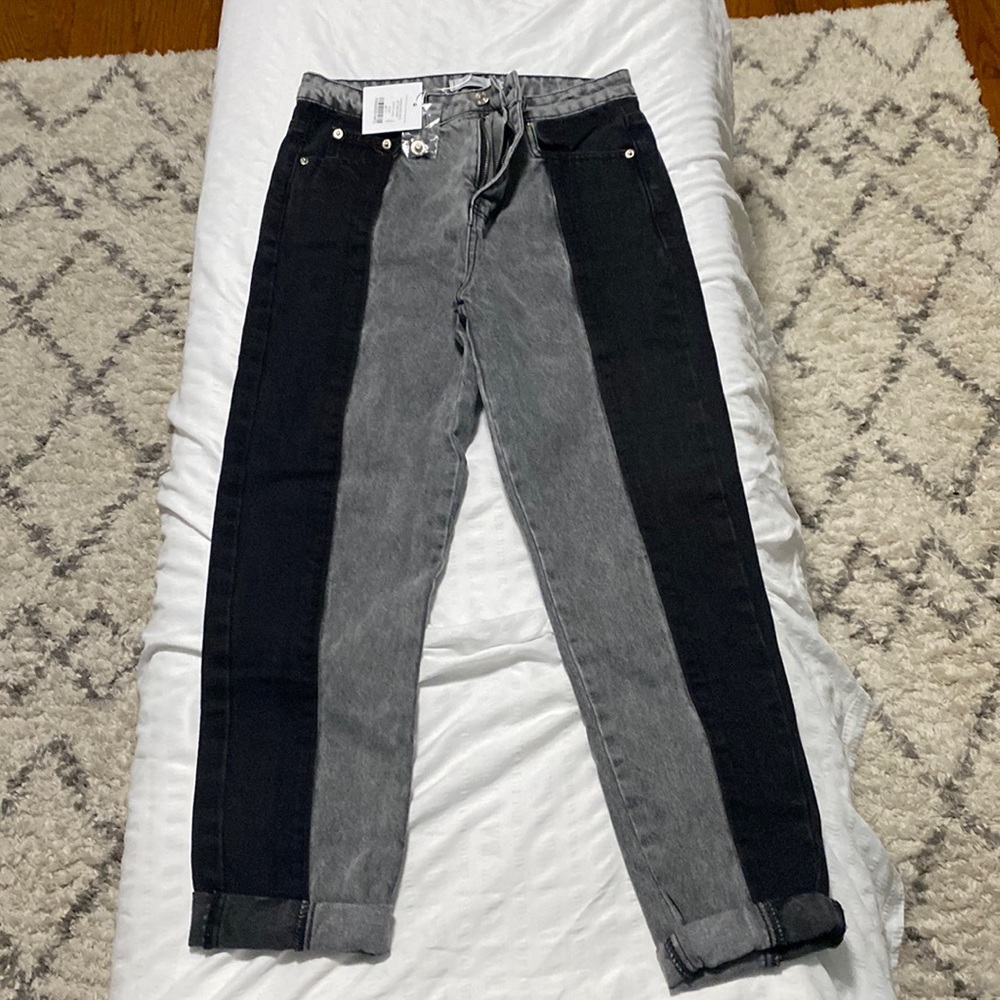 Adika half black half gray straight leg jeans